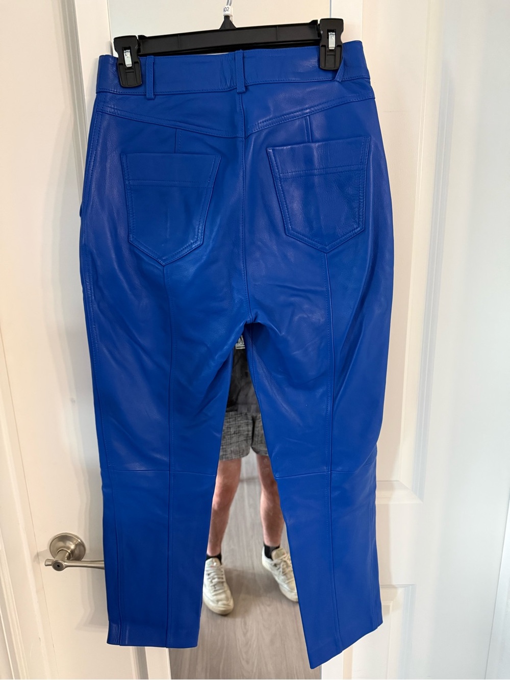Uterqüe Blue Genuine Sheep Leather High Rise Cropped Pants Size S 26 - Picture 4 of 6
